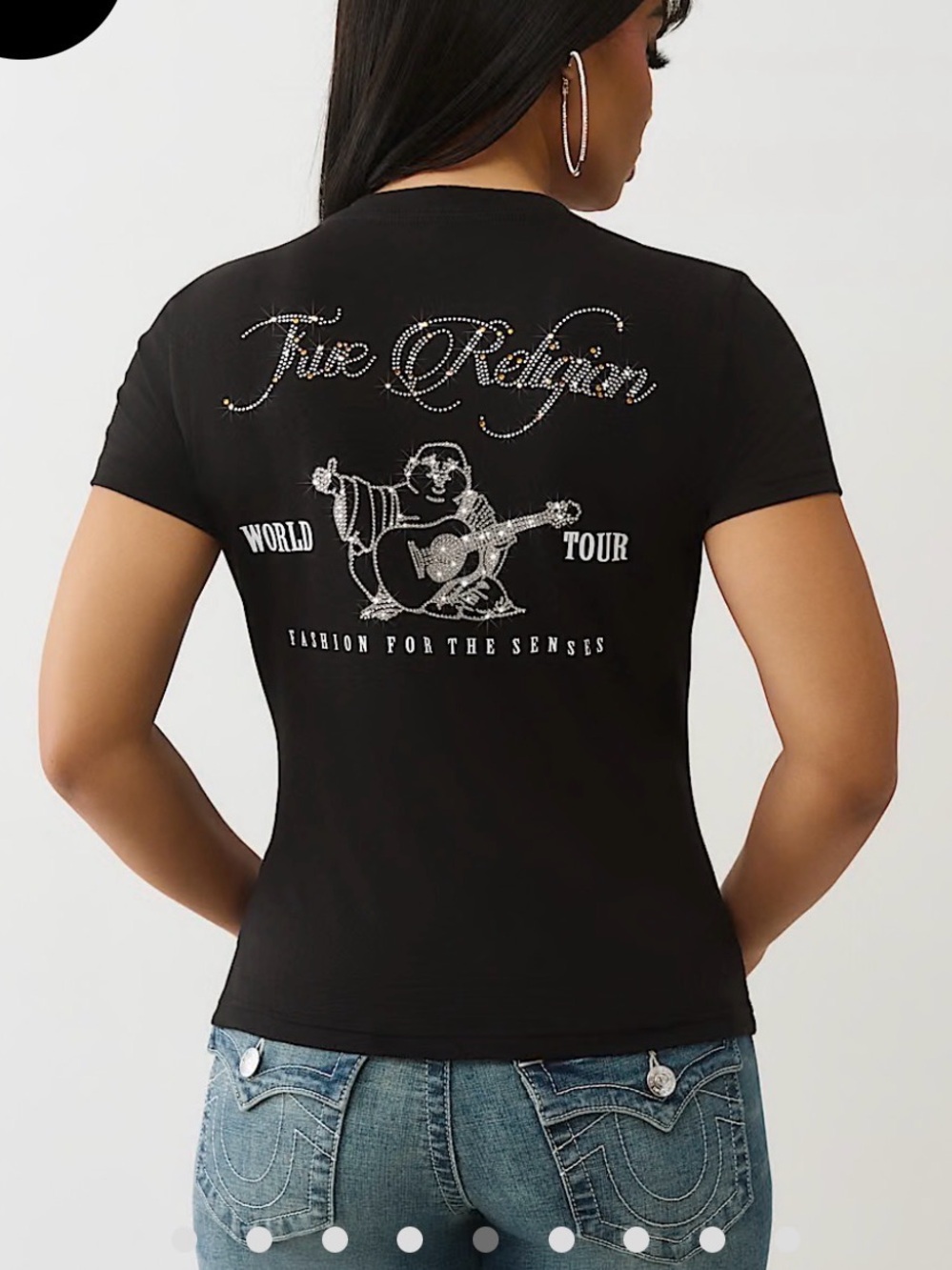 True Religion Black Short-Sleeve Tee with Rhinestone Back Graphic
